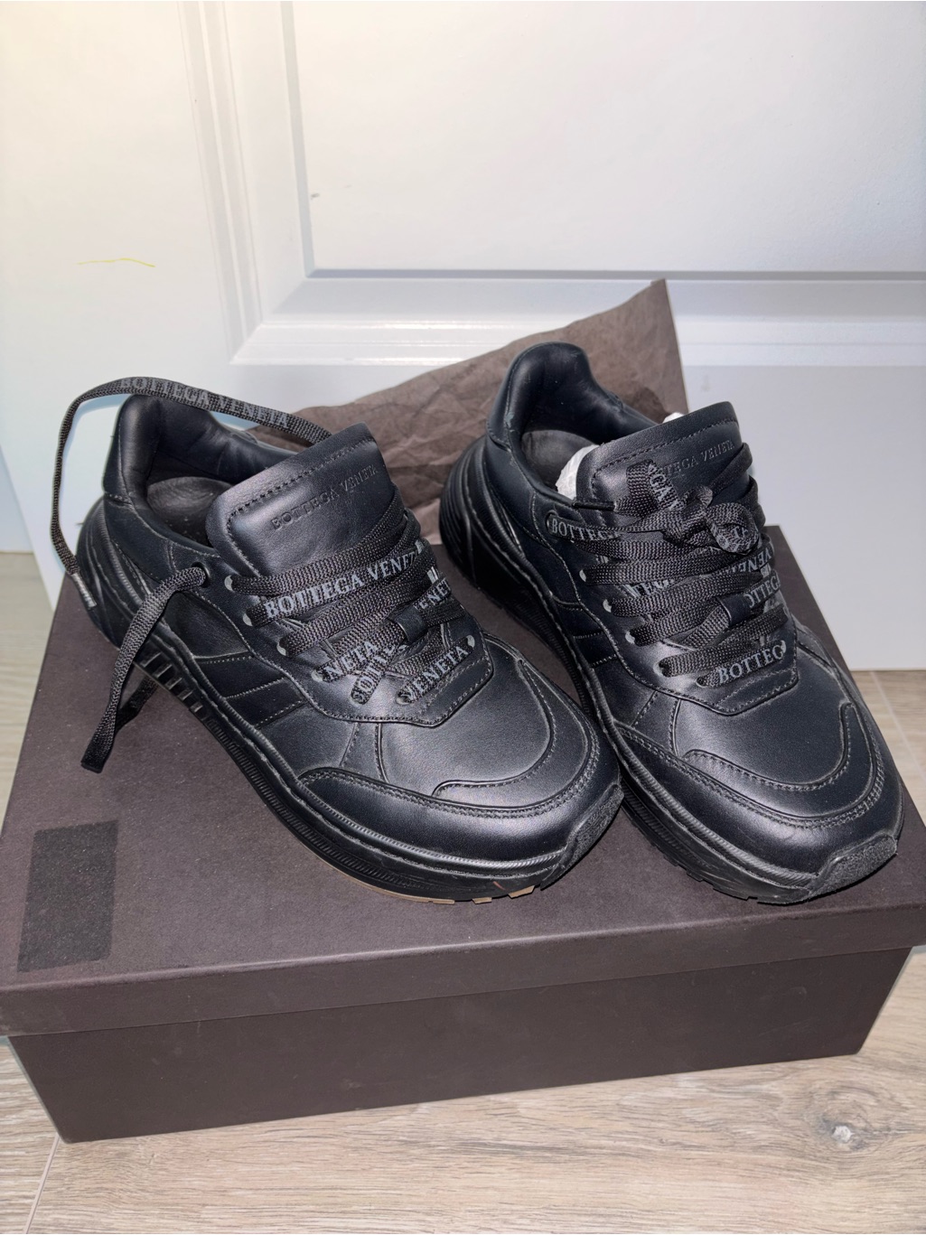 Bottega Veneta Black Woman’s Leather Lace-Up Sneakers
